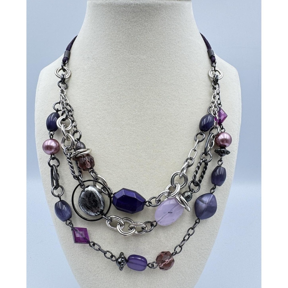 Lia Sophia Purple Haze Multi Strand Glass Cats Eye Acrylic Beaded Necklace